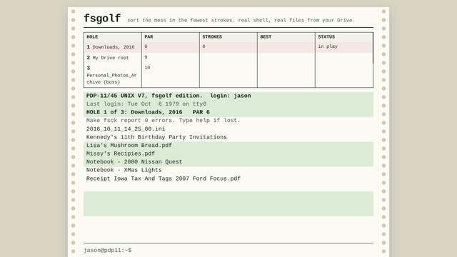 fsgolf, a screen from the free file system game