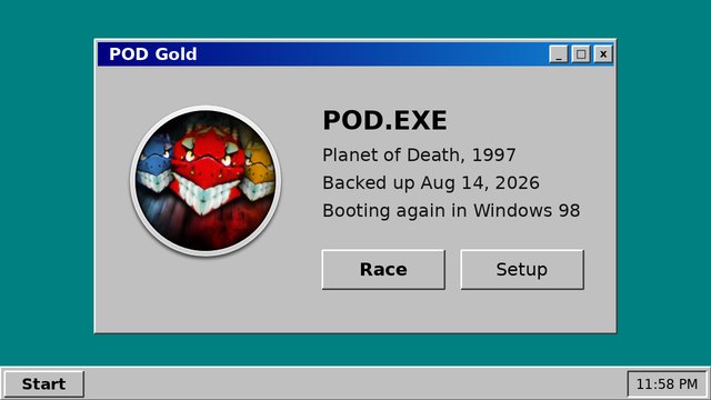 Pod on Windows 98, a screen from the retro emulation project